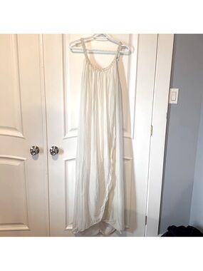 100% Silk - Giulia - Flowing White/Cream Maxi Dress - Large